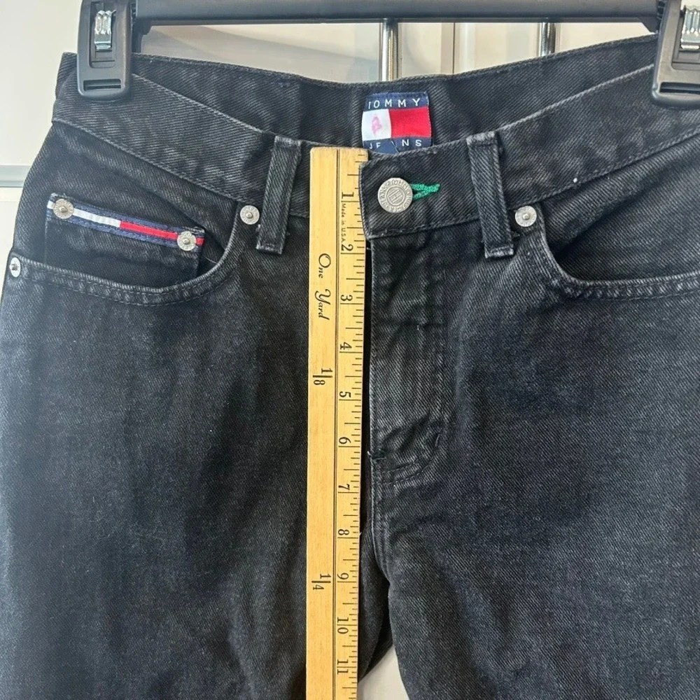 Tommy Hilfiger Vintage High Waisted Black Denim Jeans Straight Leg Flag Logo